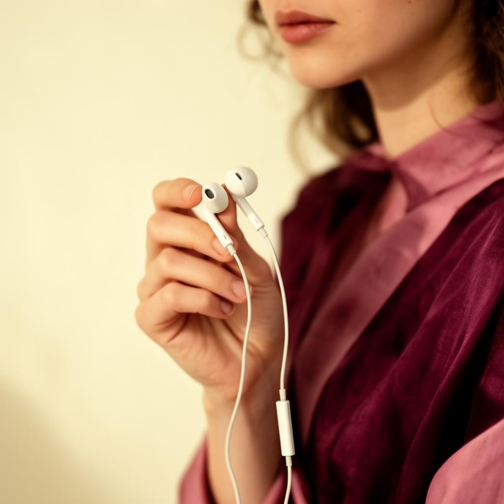 Femme tenant des écouteurs, prête à écouter sa chanson personnalisée